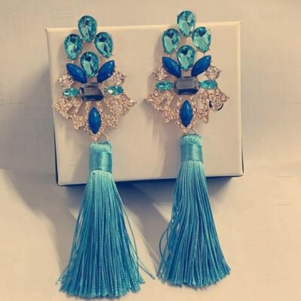 Crystal Drop Tassel Earrings